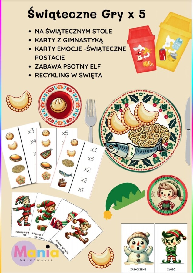 5 Gier Świątecznych Mania Drukowania- Boże Narodzenie