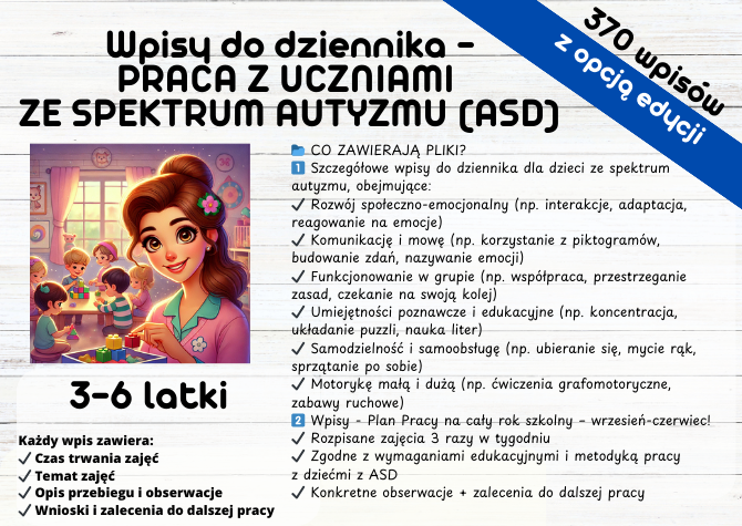 WPISY DO DZIENNIKA – DLA DZIECI ZE SPEKTRUM AUTYZMU! ASD