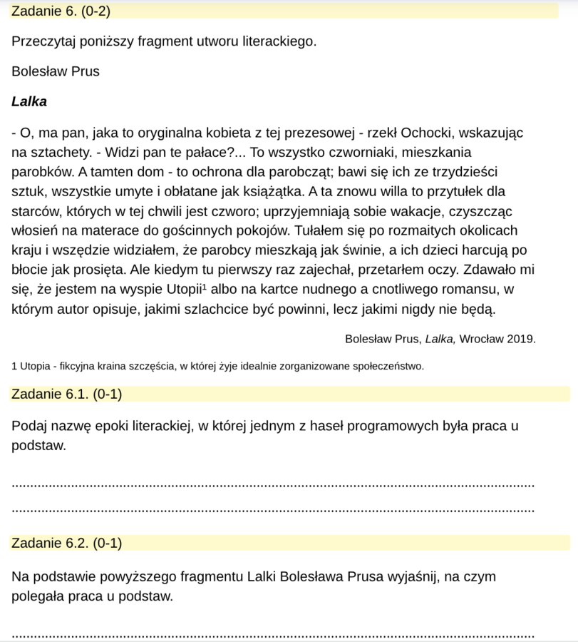 Test historycznoliteracki- Pozytywizm (bez odpowiedzi)