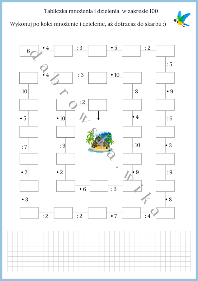 Mnożenie i dzielenie w zakresie 100 - wyspa skarbów