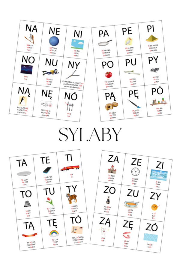 Sylaby - plansze do nauki czytania metodą sylabową