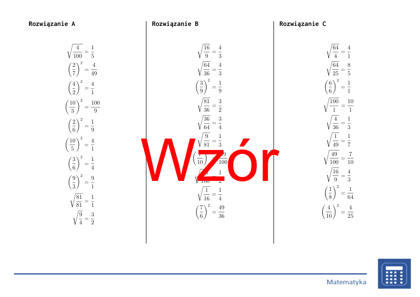 Kwadrat i pierwiastek kwadratowy ułamków | matematyka | 26 kolumn