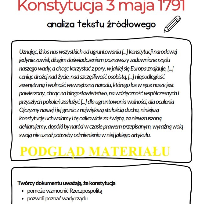 Konstytucja 3 Maja - prezentacja, zadania i notatka dla klasy 4