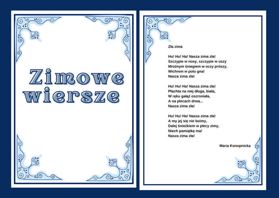 ZIMOWE WIERSZE – zima - biblioteka – świetlica – WIERSZE – GAZETKA – wersja 3