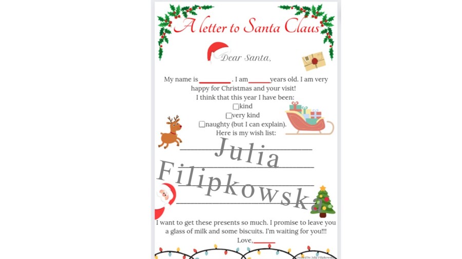 List do Świętego Mikołaja/ Boże Narodzenie/ Praca Domowa/ Christmas/ Warm-up/ Rozgrzewka/ Klasy 1-3/ A letter to Santa Claus/ SP 1-3