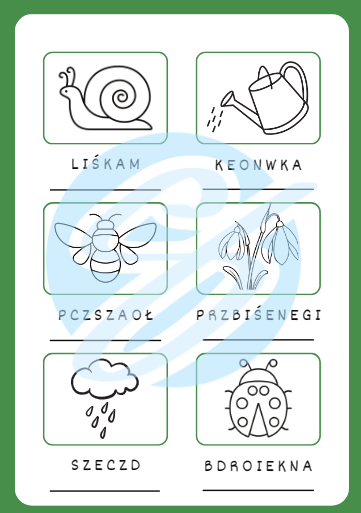 ROZSYPANKI WYRAZOWE WIOSNA KARTY PRACY DLA MŁODSZYCH UCZNIÓW PIERWSZY DZIEŃ WIOSNY