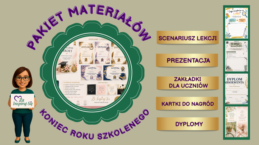 Zakończenie roku szkolnego dyplomy + zakładki + scenariusz lekcji | klasy IV–VIII