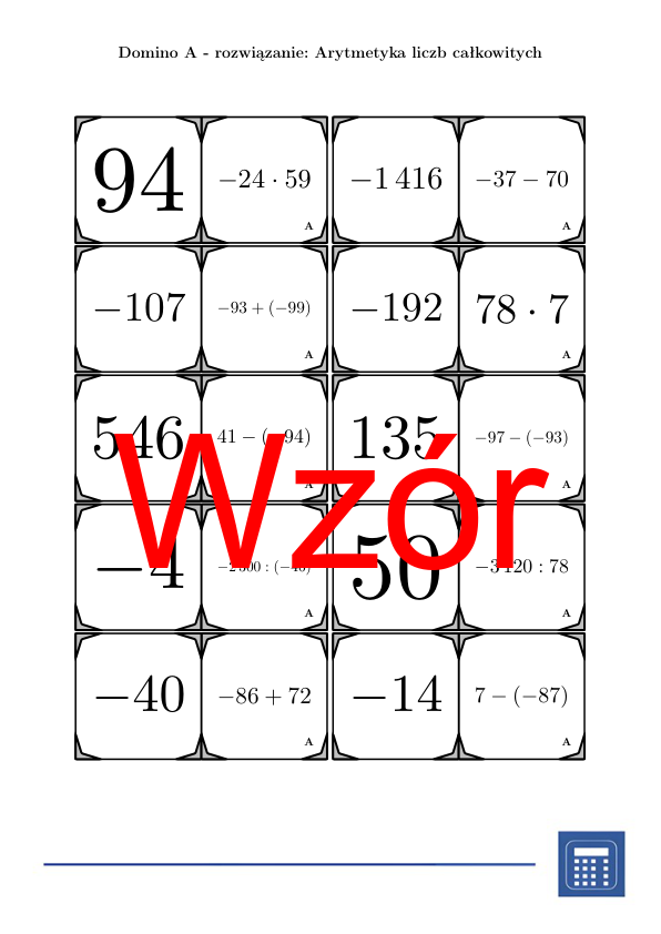 Domino - Arytmetyka liczb całkowitych | matematyka