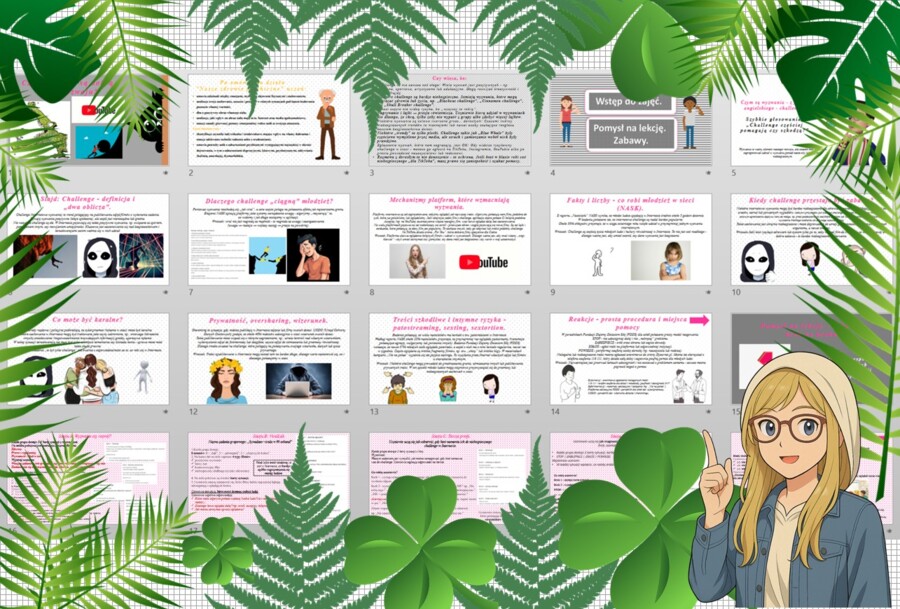 Prezentacja multimedialna w PowerPoint „Czy challenge są dobrą drogą rozwoju?". Edukacja zdrowotna. Klasa 7. Dział „Nasze zachowania ryzykowne”.