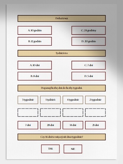 Dzień, tydzień. Karta pracy. Sprawdzian