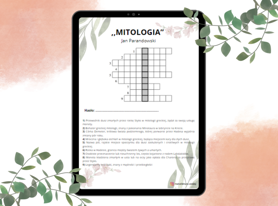 Krzyżówka - "Mitologia" cz. I Grecja Jan Parandowski - antyk