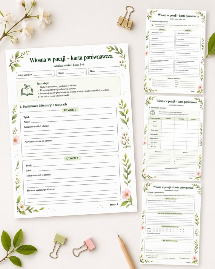 Wiosna w poezji - karta porównawcza