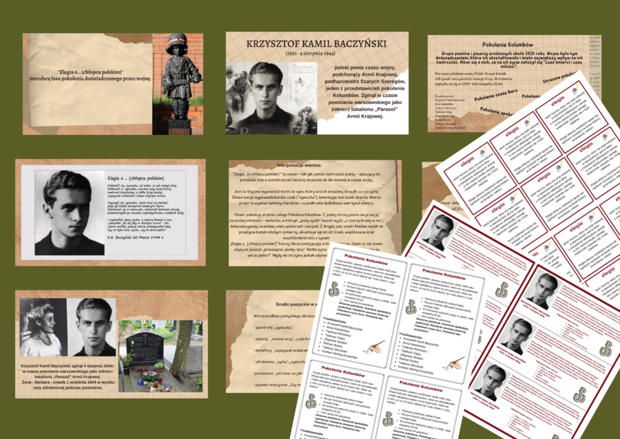 "ELEGIA O ...(CHŁOPCU POLSKIM) - BACZYŃSKI - POKOLENIE KOLUMBÓW - prezentacja + 3 wklejki