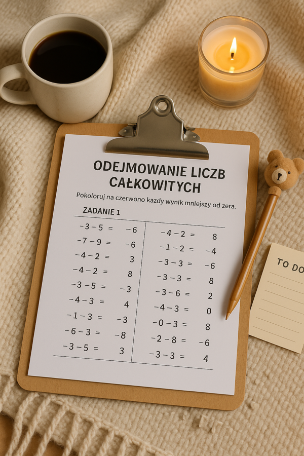 Karta pracy: Liczby całkowite – ćwiczenia z odejmowania