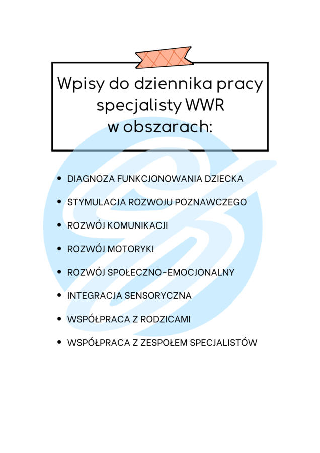 Specjalista WWR – przykładowe wpisy do dziennika | wczesne wspomaganie rozwoju | ponad 150 wpisów
