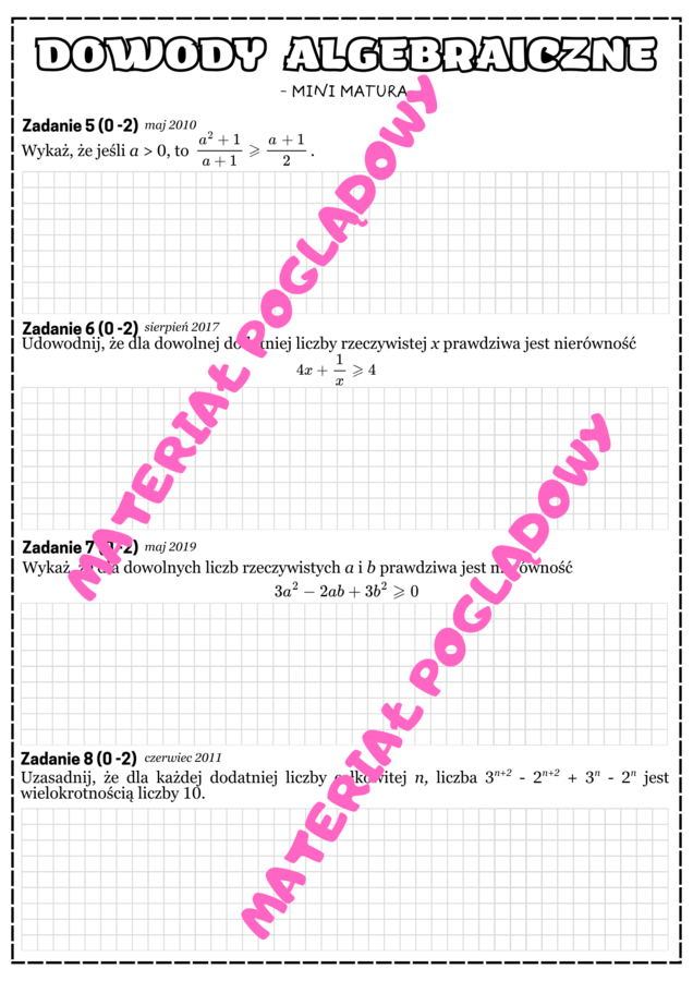 MINI MATURA. MATEMATYKA. Dowody algebraiczne i geometryczne.