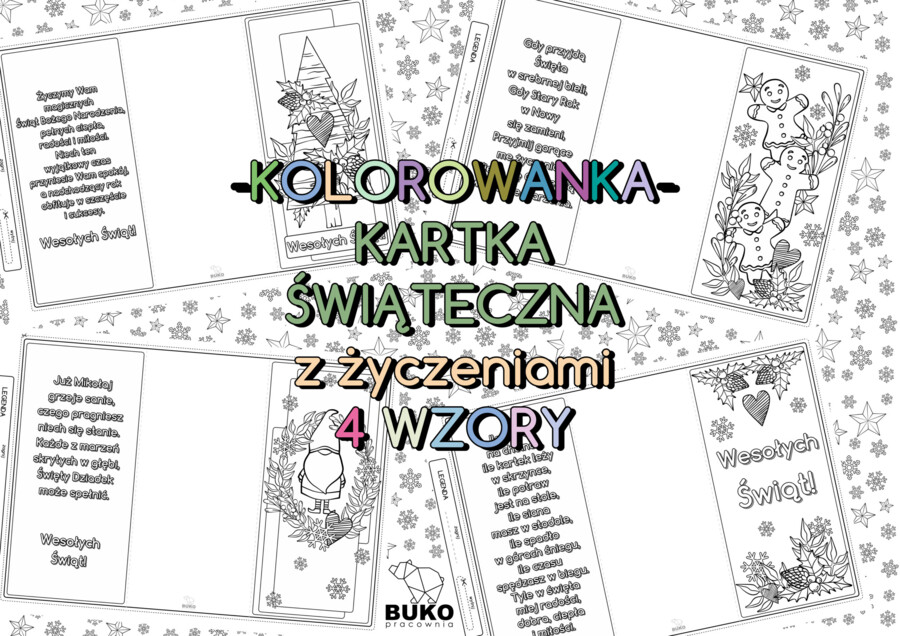KARTKA ŚWIĄTECZNA z życzeniami -KOLOROWANKA-