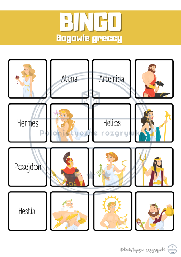 Bogowie greccy. Bingo. Mitologia