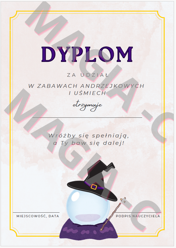 Andrzejki dyplom za udział w zabawach + girlanda