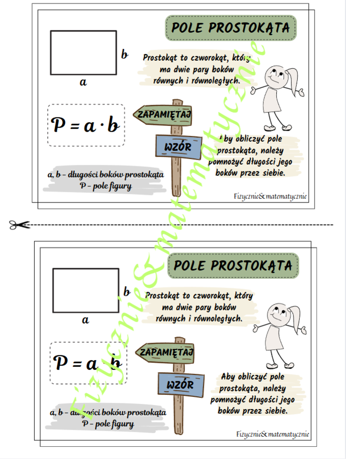 Pole prostokąta - wklejka do zeszytu.