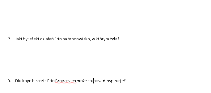 Karta pracy - film Erin Brockovich