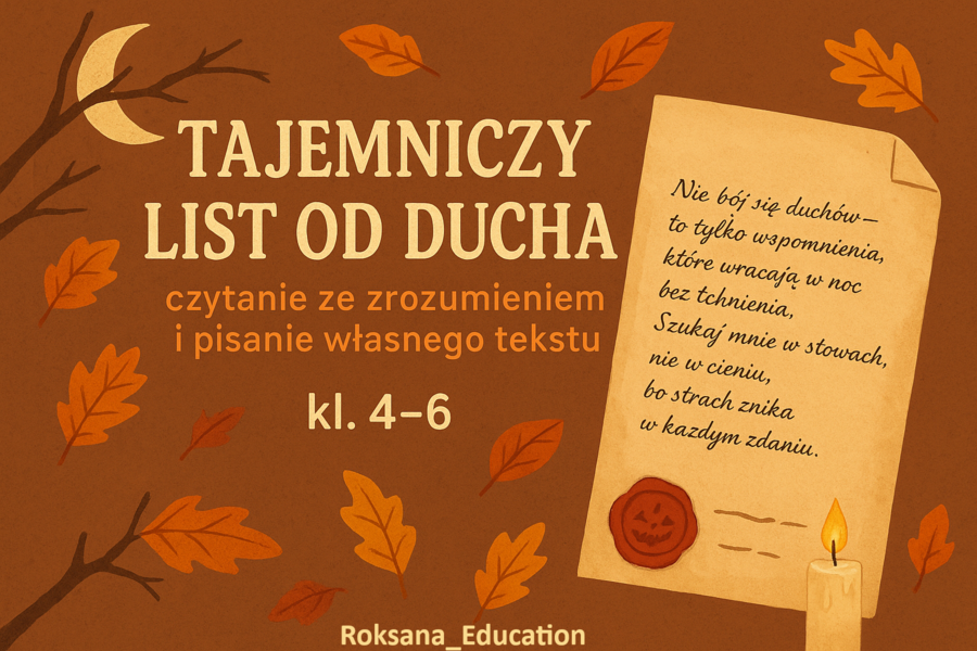 👻 „Tajemniczy list od ducha” – czytanie ze zrozumieniem i pisanie własnego tekstu (kl. 4–6) ✉️🕯️