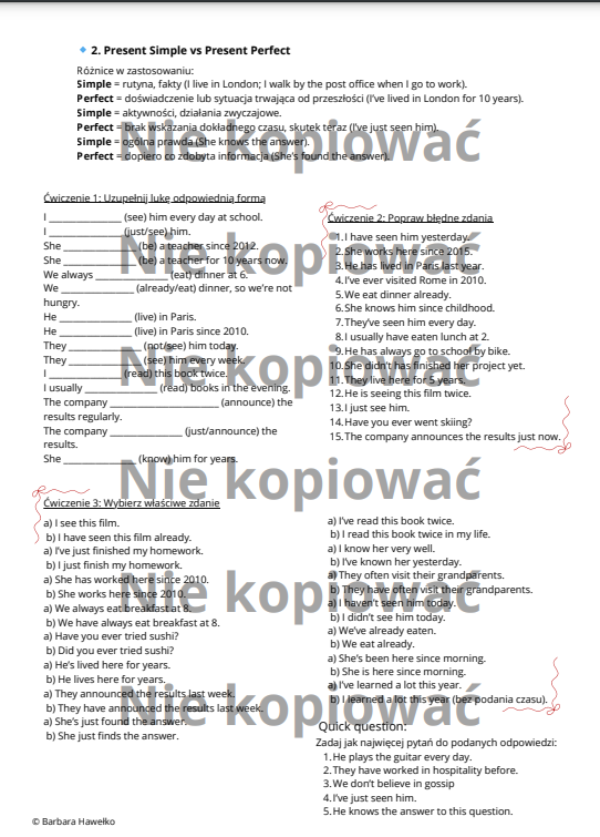 Karta Pracy Master the Tenses - Present Simple v. Continuous v. Perfect B1/B2