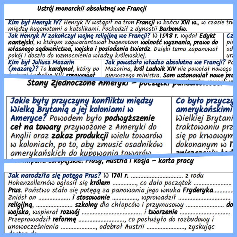 Europa i Ameryka Północna w XVII–XVIII w. Komplet notatek i kart pracy