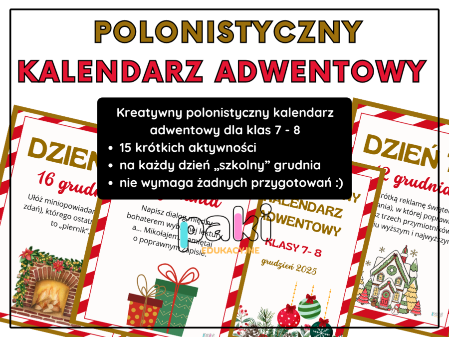 🎄 Polonistyczny kalendarz adwentowy 2025 dla klas 7-8 🎄