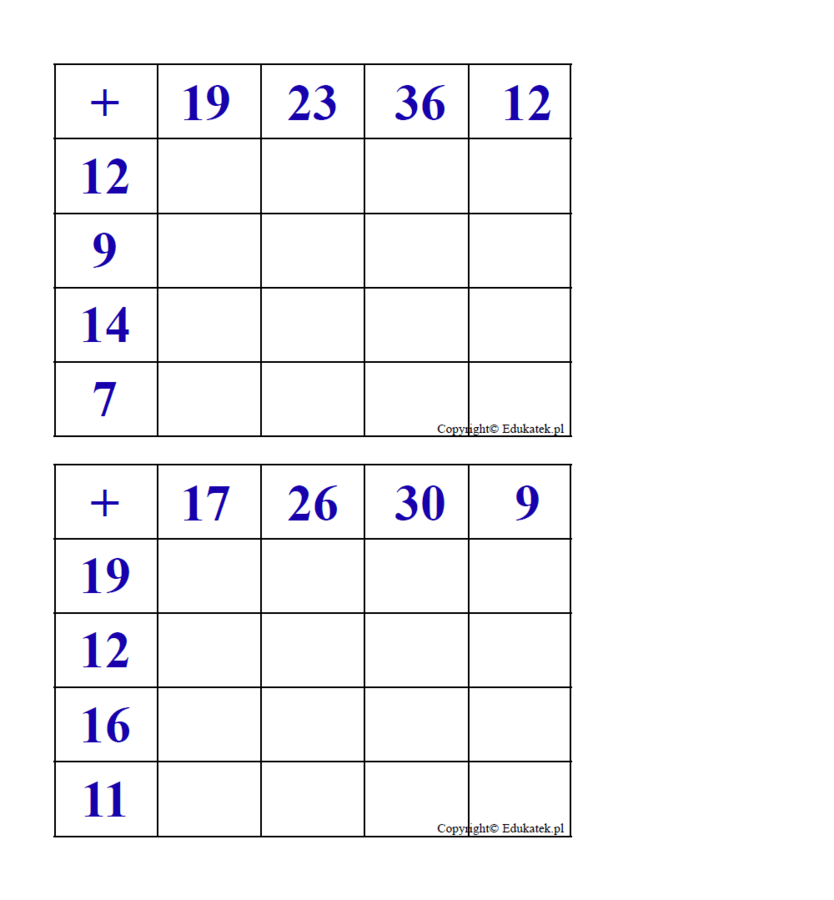 Dodawanie w kratkę – doskonalenie dodawania