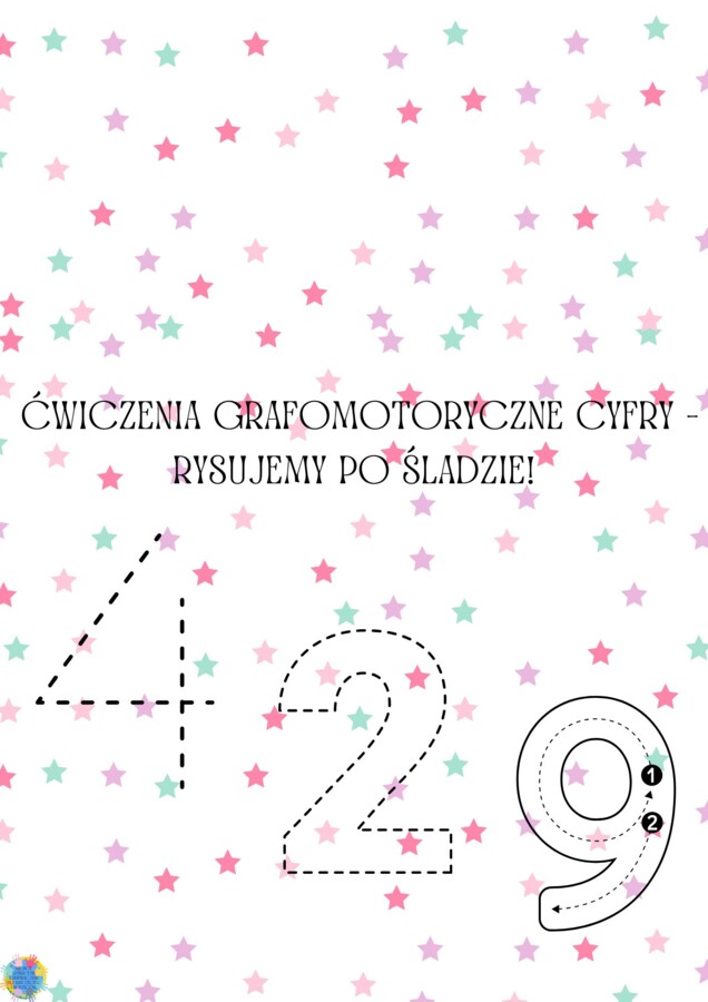 ĆWICZENIA GRAFOMOTORYCZNE CYFRY - RYSOWANIE PO ŚLADZIE.