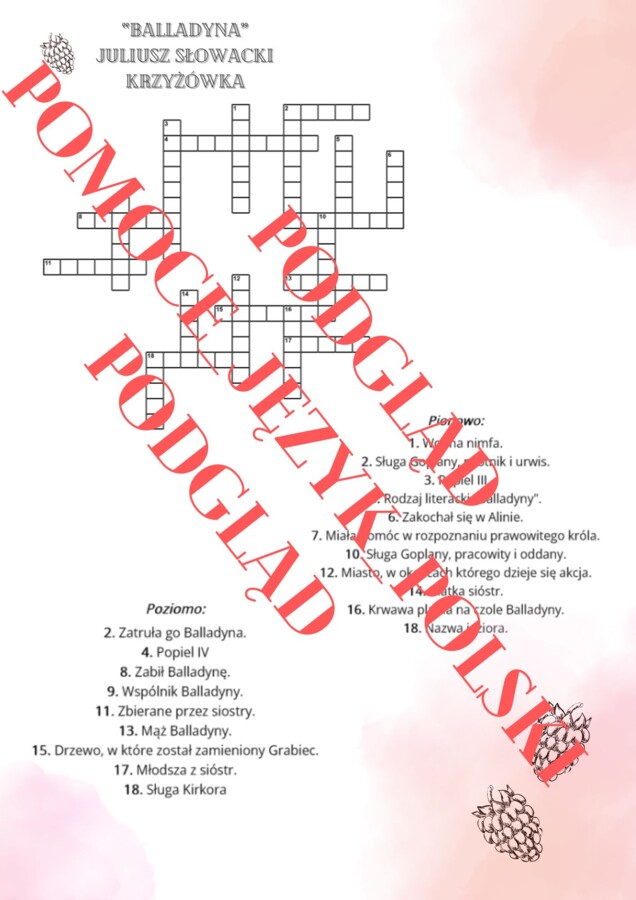 Krzyżówka "Balladyna" Juliusz Słowacki