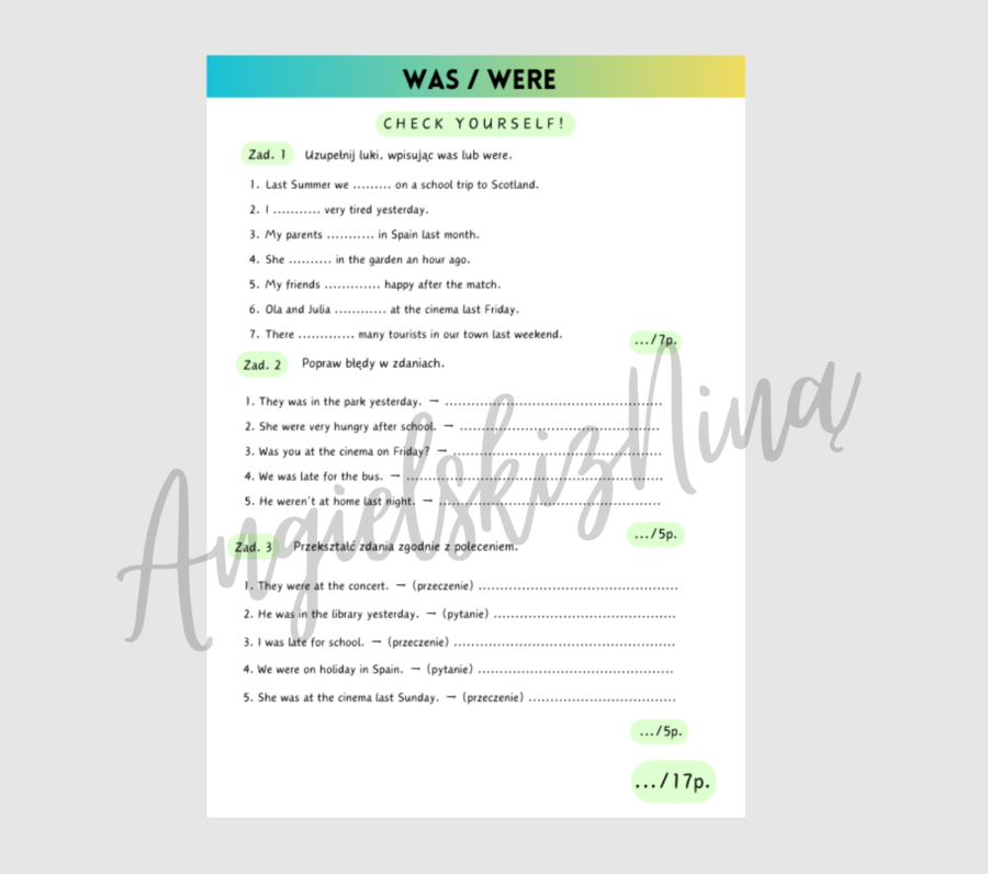 Was / were - Past Simple - Check yourself! - kartkówka - powtórka - powtórzenie - egzamin ósmoklasisty - E8 - matura