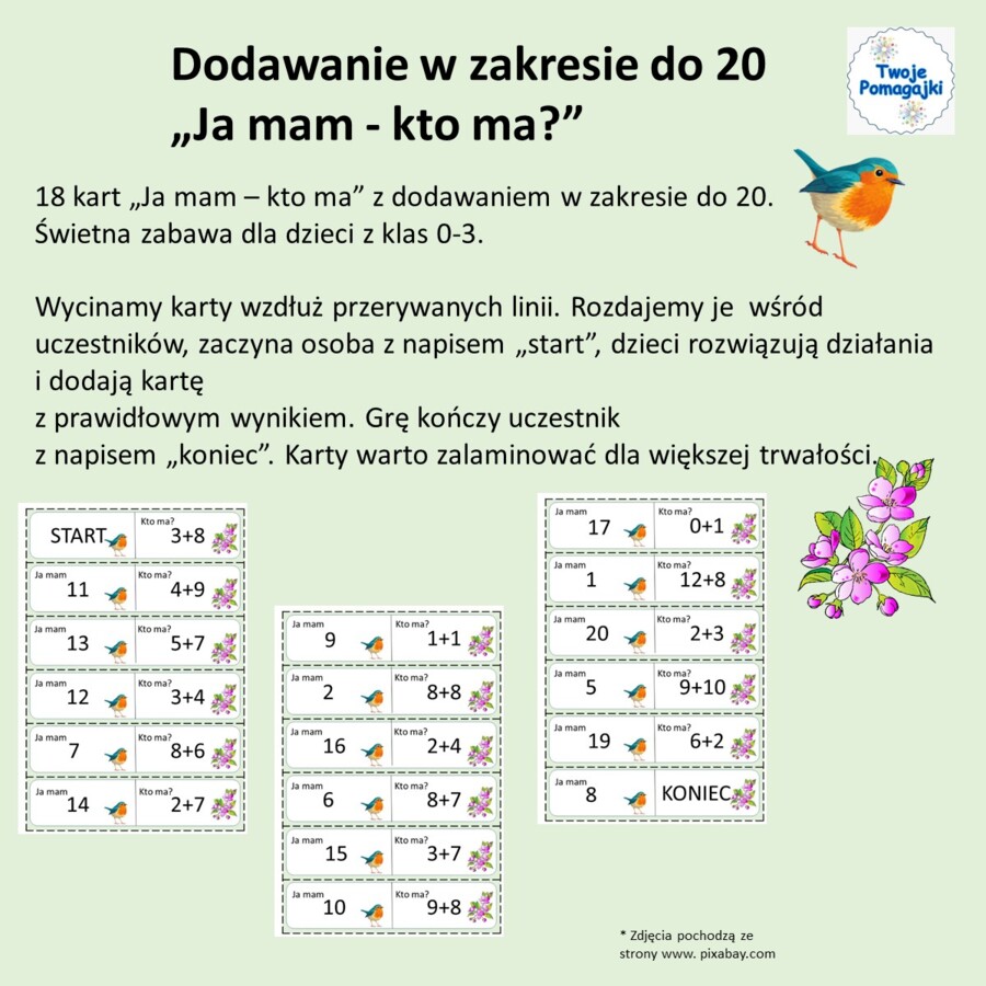 Dodawanie do 20 - Ja mam kto ma?