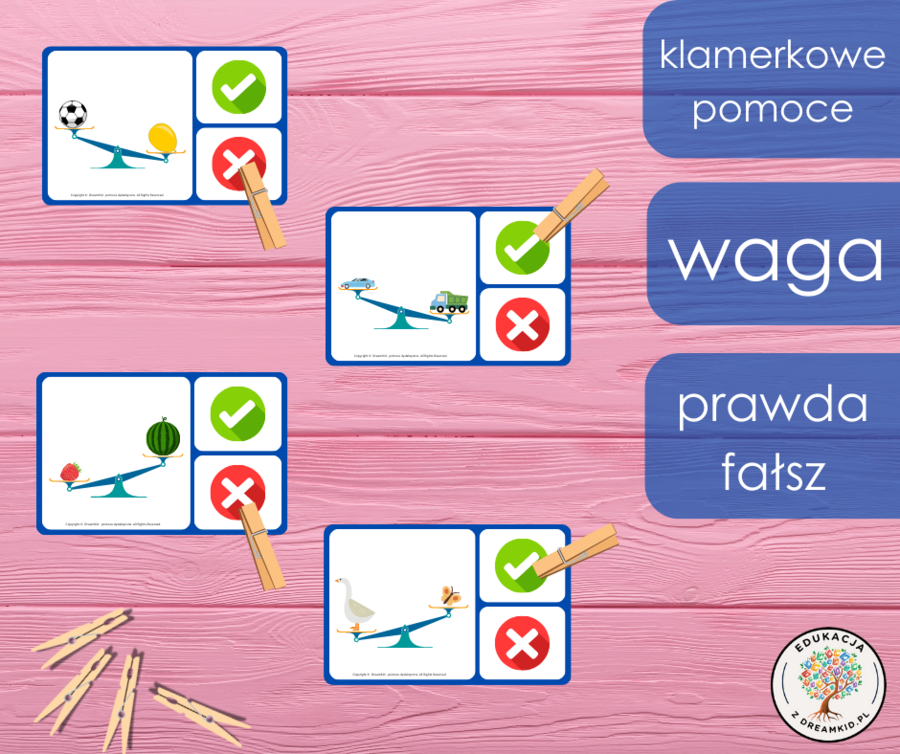 Klamerkowe pomoce - waga - prawda/fałsz