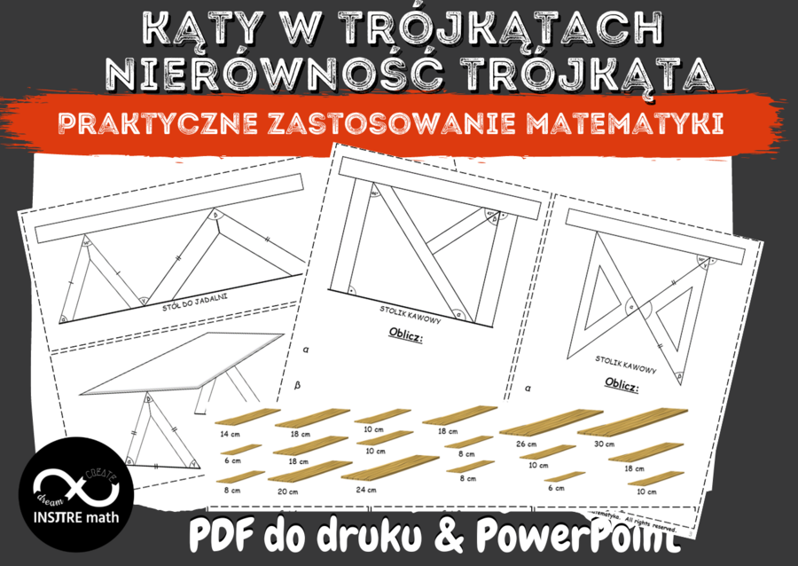 Miary kątów w trójkątach, kąty przyległe i wierzchołkowe, nierówność trójkąta. Projektant mebli. Praktyczne zastosowanie matematyki.