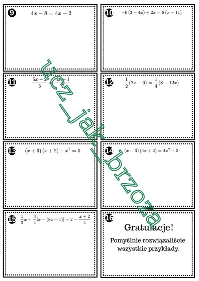Rozwiązywanie równań, równania, klasa 7, praca w grupach, wyścigi rzędów