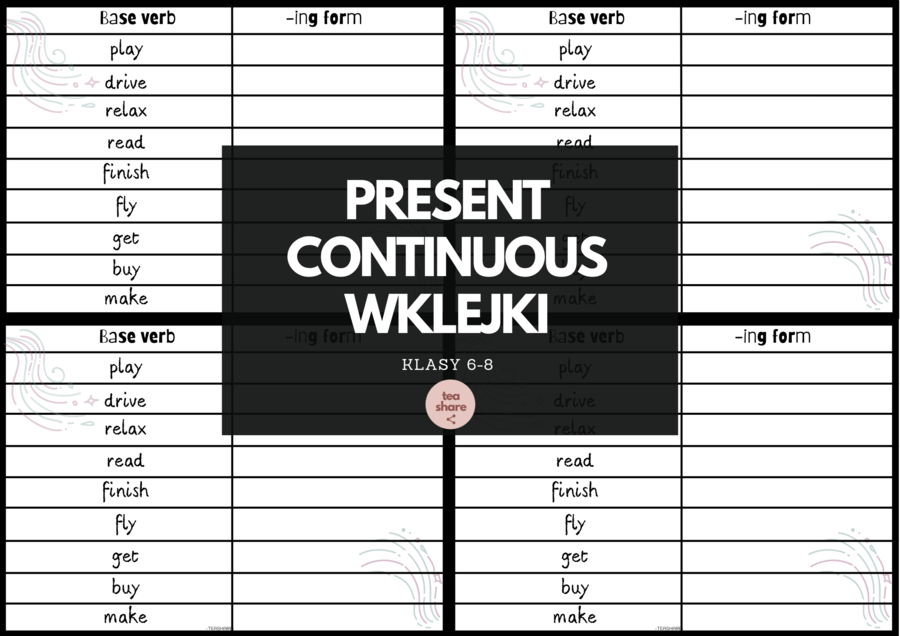 PRESENT CONTINUOUS - wklejki dla klas 6-8