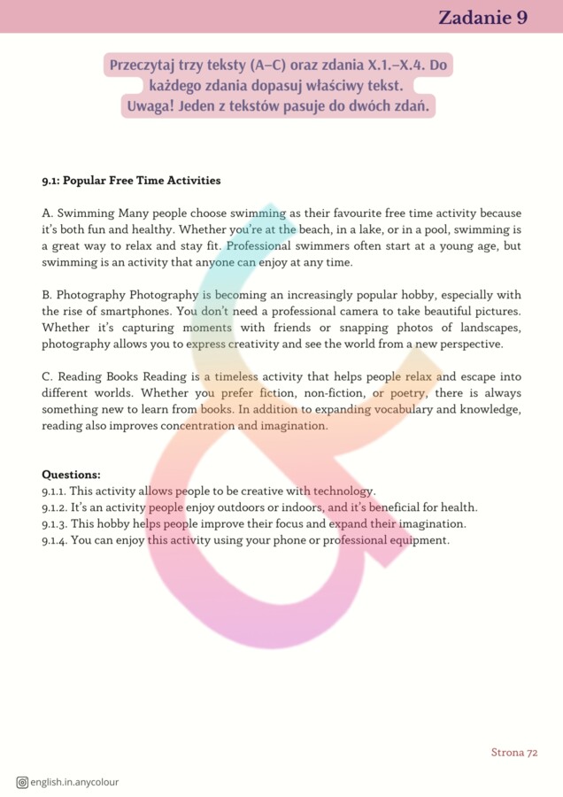 Angielski: Egzamin ósmoklasisty - ponad 600 ćwiczeń do zadań od 5 do 13. Klucz odpowiedzi.