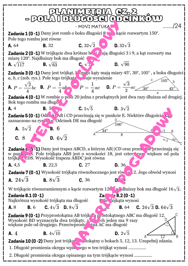 MINI MATURA - PLANIMETRIA cz.2 (pola i odcinki)