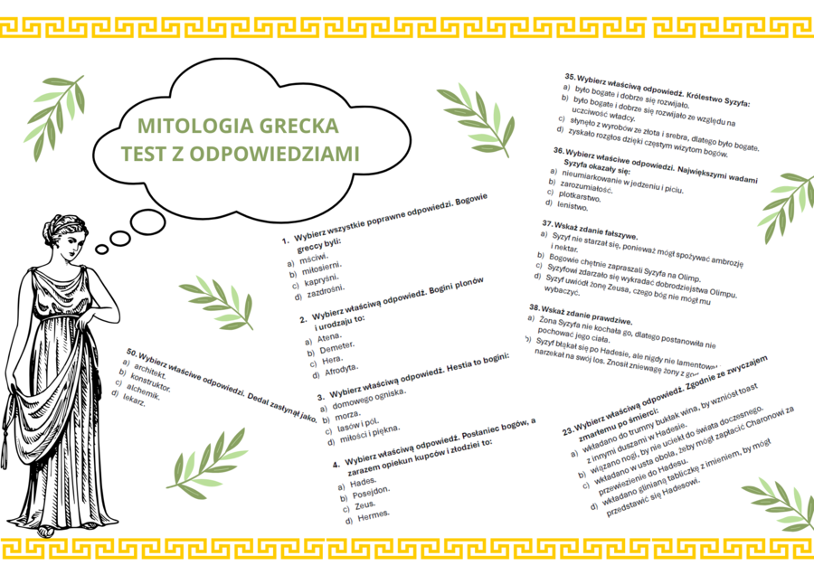 Mitologia grecka - sprawdzian, test