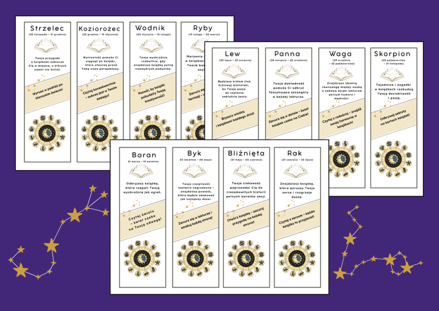 ⭐ Książkowy horoskop – motywacyjne zakładki dla uczniów ⭐- andrzejki - biblioteka - zajęcia z wychowawcą - świetlica - wersja 1
