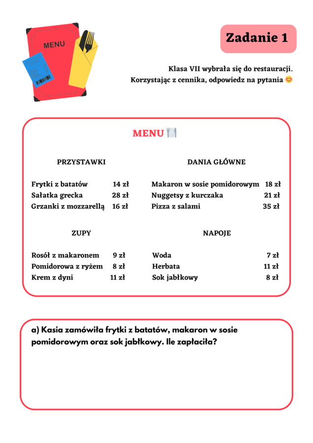 Podział rachunku w restauracji - PROJEKT KLASA 7