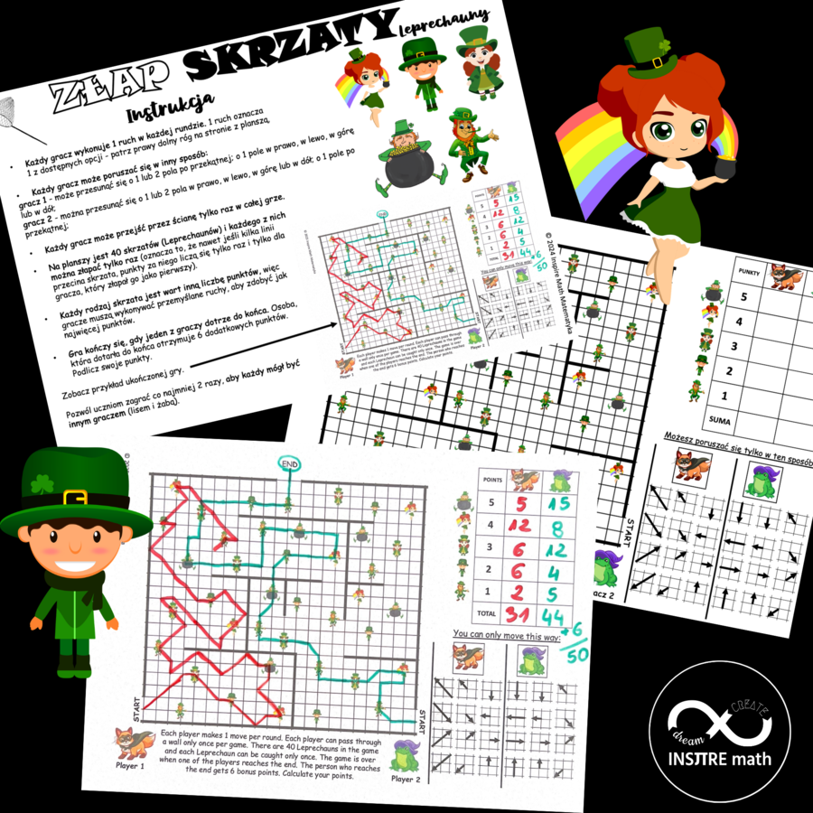DARMOWA Gra Matematyczna – Złap Skrzaty (Leprechauny). Gra logiczna. Matematyczny Dzień Świętego Patryka.