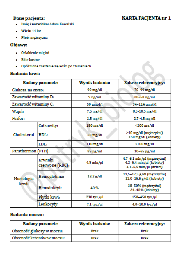 Karty pacjentów - diagnozowanie (powtórka z chorób)