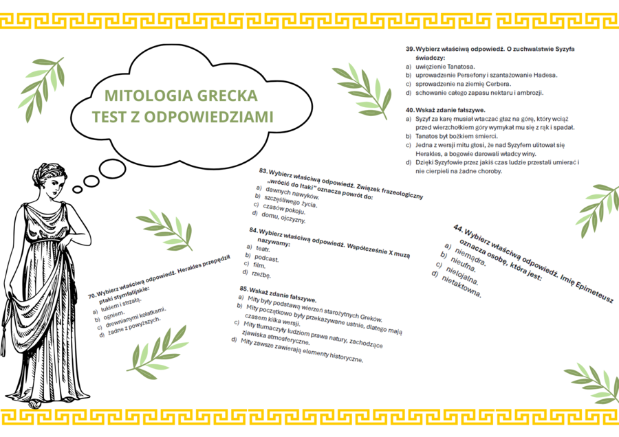 Mitologia grecka - sprawdzian, test