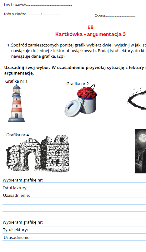 Egzamin ósmoklasisty - argumentacja 3, kartkówka, gramatyka, ortografia
