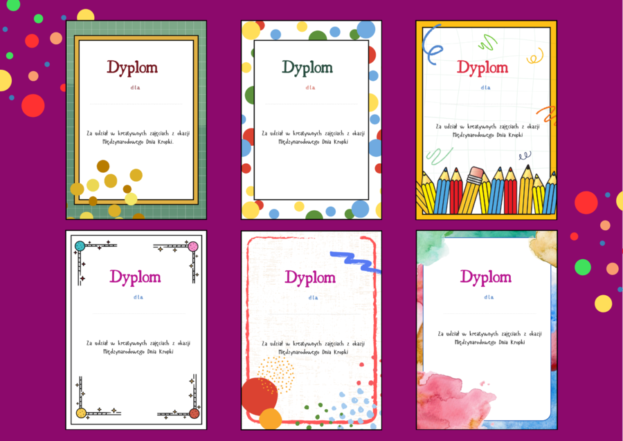DZIEŃ KROPKI – dyplomy – 13 wersji