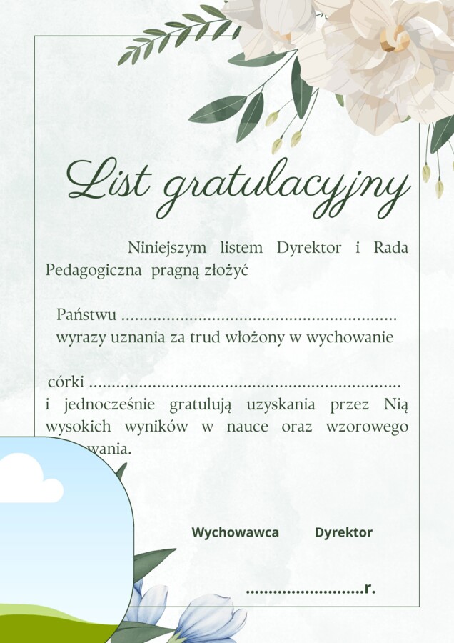 List gratulacyjny dla Rodziców