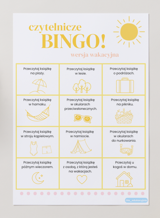 Czytelnicze BINGO (wersja wakacyjna) & planner